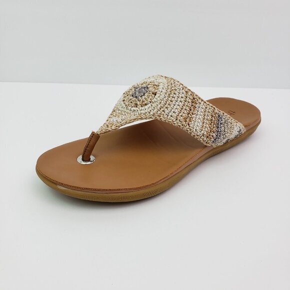 The Sak Shana Womens Size 9 Sand Stripe Crochet Thong Flip Flop Sandals 106502 - Picture 2 of 12